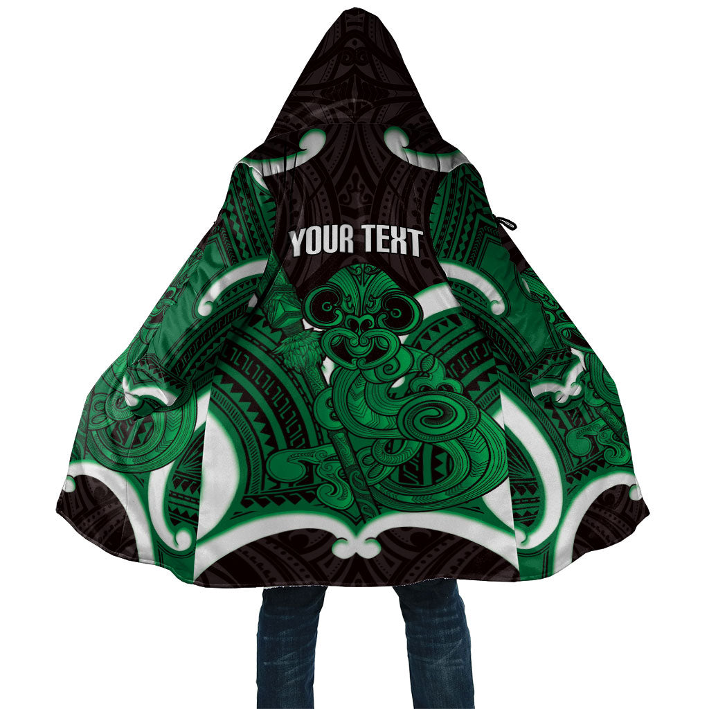 Kakariki Aotearoa Atua Tumatauenga Personalised Cloak Maori God Of War Tiki With Taiaha LT14 Unisex Green - Polynesian Pride