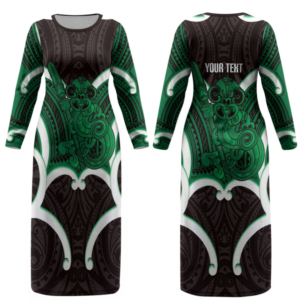 Kakariki Aotearoa Atua Tumatauenga Personalised Couples Matching Long Sleeve Bodycon Dress and Hawaiian Shirt Maori God Of War Tiki With Taiaha LT14 - Polynesian Pride