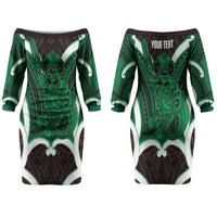 Kakariki Aotearoa Atua Tumatauenga Personalised Couples Matching Off The Shoulder Long Sleeve Dress and Hawaiian Shirt Maori God Of War Tiki With Taiaha LT14 - Polynesian Pride