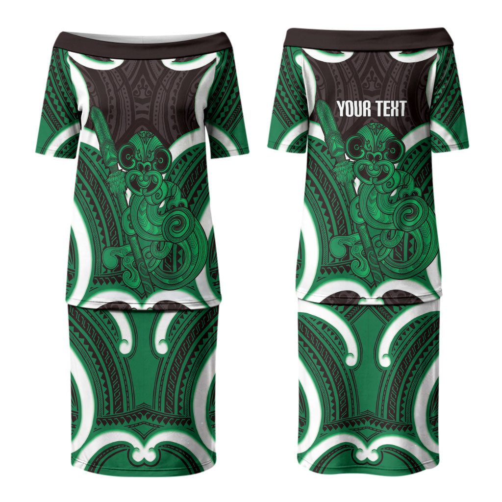 Kakariki Aotearoa Atua Tumatauenga Personalised Couples Matching Puletasi and Hawaiian Shirt Maori God Of War Tiki With Taiaha LT14 - Polynesian Pride