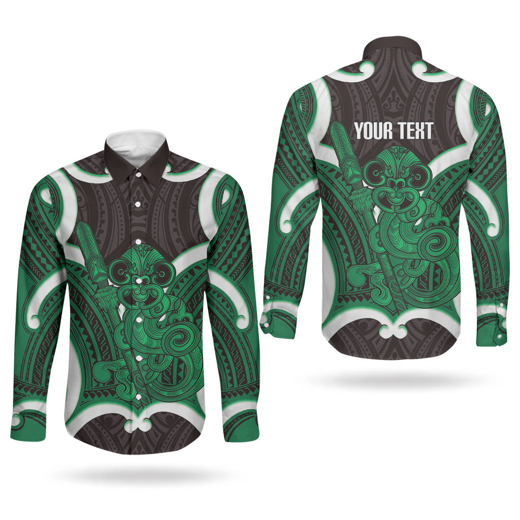 Kakariki Aotearoa Atua Tumatauenga Personalised Couples Matching Tank Maxi Dress and Long Sleeve Button Shirt Maori God Of War Tiki With Taiaha LT14 - Polynesian Pride