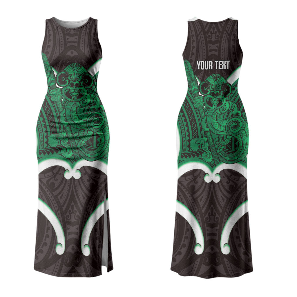 Kakariki Aotearoa Atua Tumatauenga Personalised Couples Matching Tank Maxi Dress and Long Sleeve Button Shirt Maori God Of War Tiki With Taiaha LT14 - Polynesian Pride