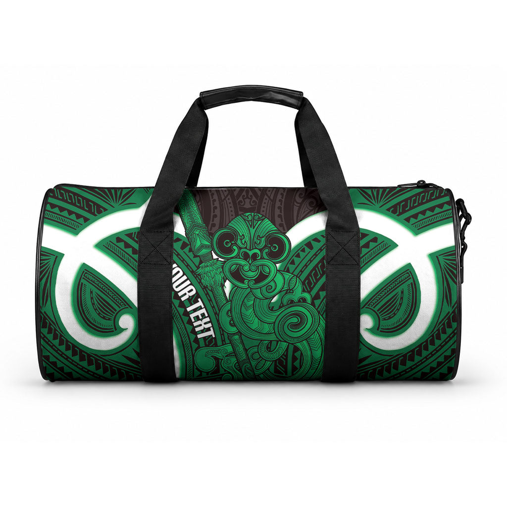 Kakariki Aotearoa Atua Tumatauenga Personalised Duffle Bag Maori God Of War Tiki With Taiaha