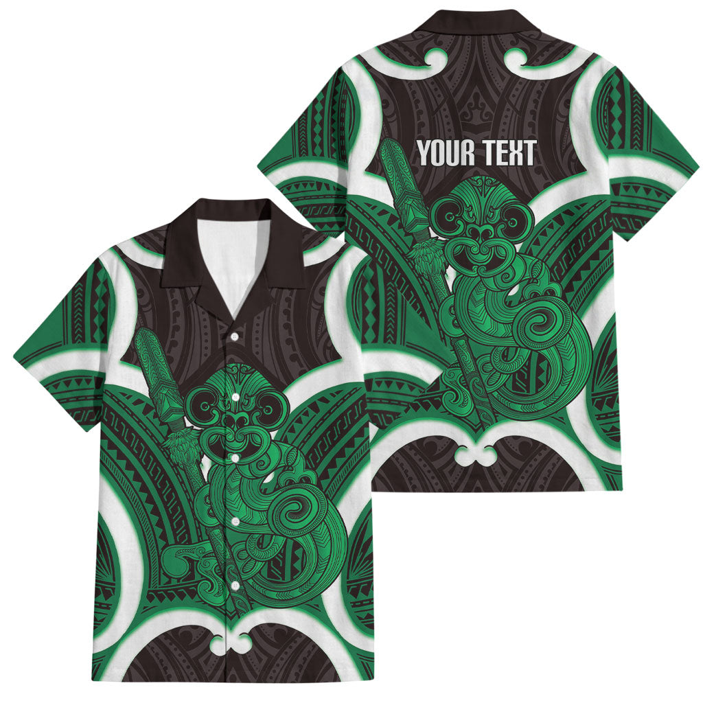 Kakariki Aotearoa Atua Tumatauenga Personalised Family Matching Short Sleeve Bodycon Dress and Hawaiian Shirt Maori God Of War Tiki With Taiaha LT14 Dad's Shirt - Short Sleeve Green - Polynesian Pride