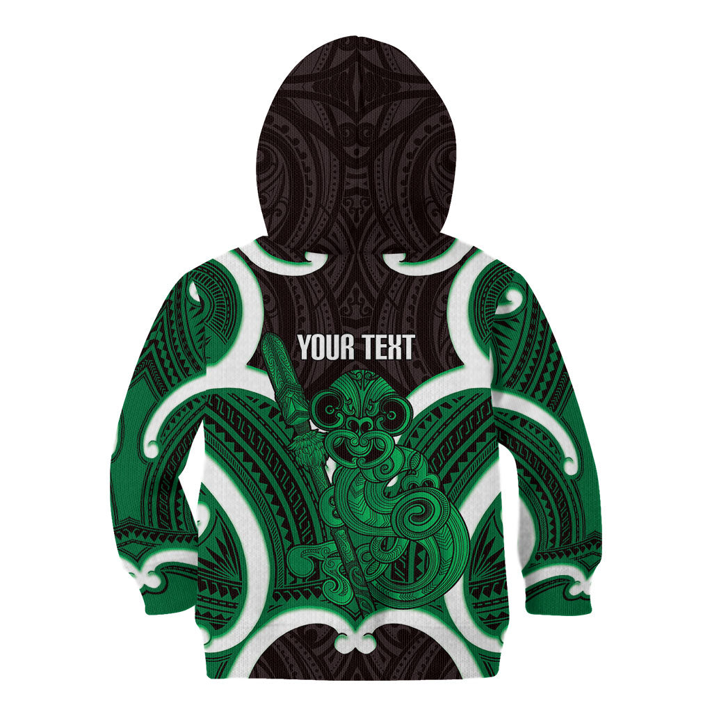 Kakariki Aotearoa Atua Tumatauenga Personalised Kid Hoodie Maori God Of War Tiki With Taiaha LT14 - Polynesian Pride