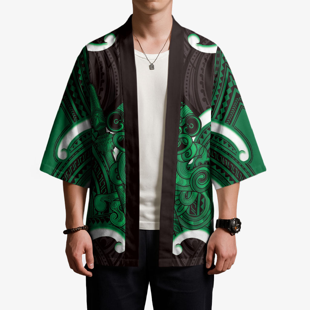 Kakariki Aotearoa Atua Tumatauenga Personalised Kimono Maori God Of War Tiki With Taiaha LT14 - Polynesian Pride