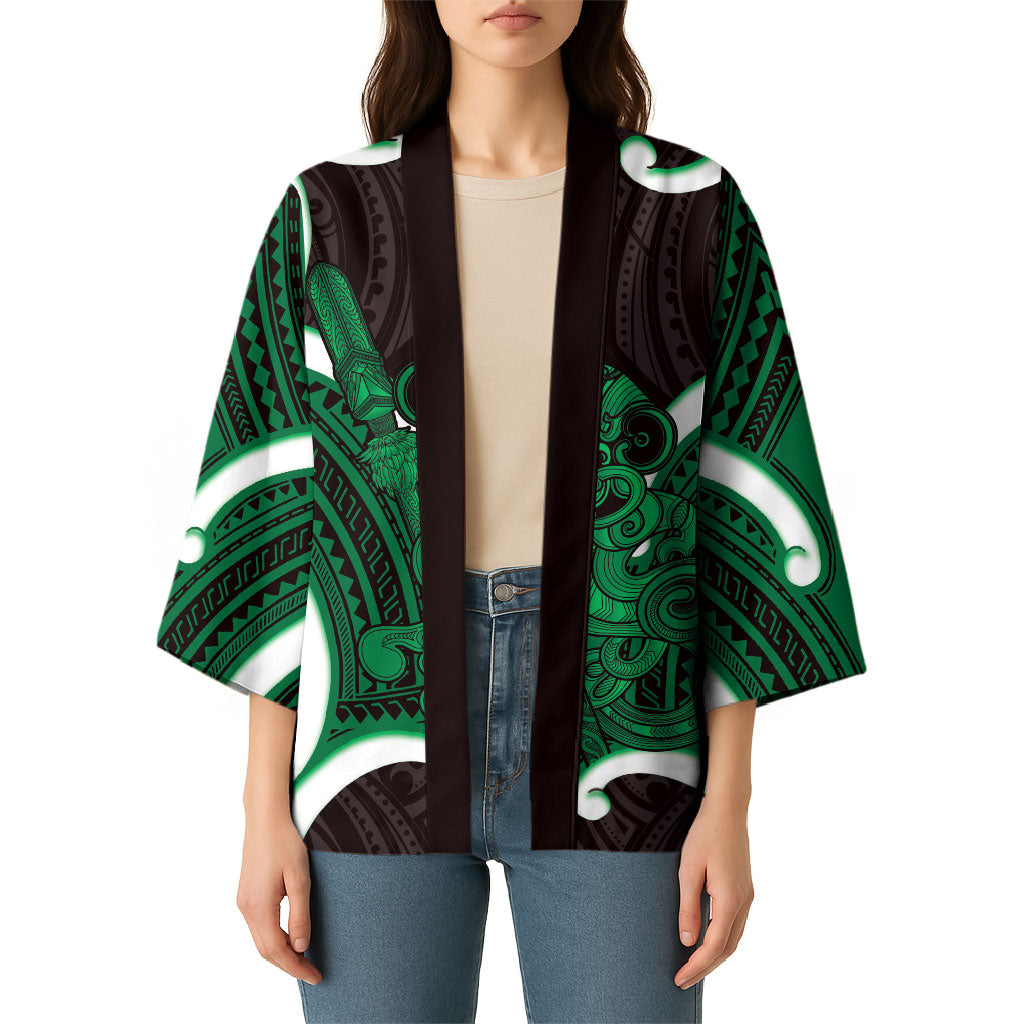 Kakariki Aotearoa Atua Tumatauenga Personalised Kimono Maori God Of War Tiki With Taiaha LT14 - Polynesian Pride