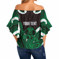 Kakariki Aotearoa Atua Tumatauenga Personalised Off Shoulder Wrap Waist Top Maori God Of War Tiki With Taiaha LT14 - Polynesian Pride