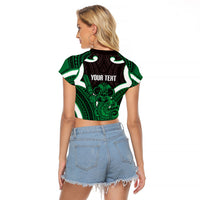 Kakariki Aotearoa Atua Tumatauenga Personalised Raglan Cropped T Shirt Maori God Of War Tiki With Taiaha LT14 - Polynesian Pride