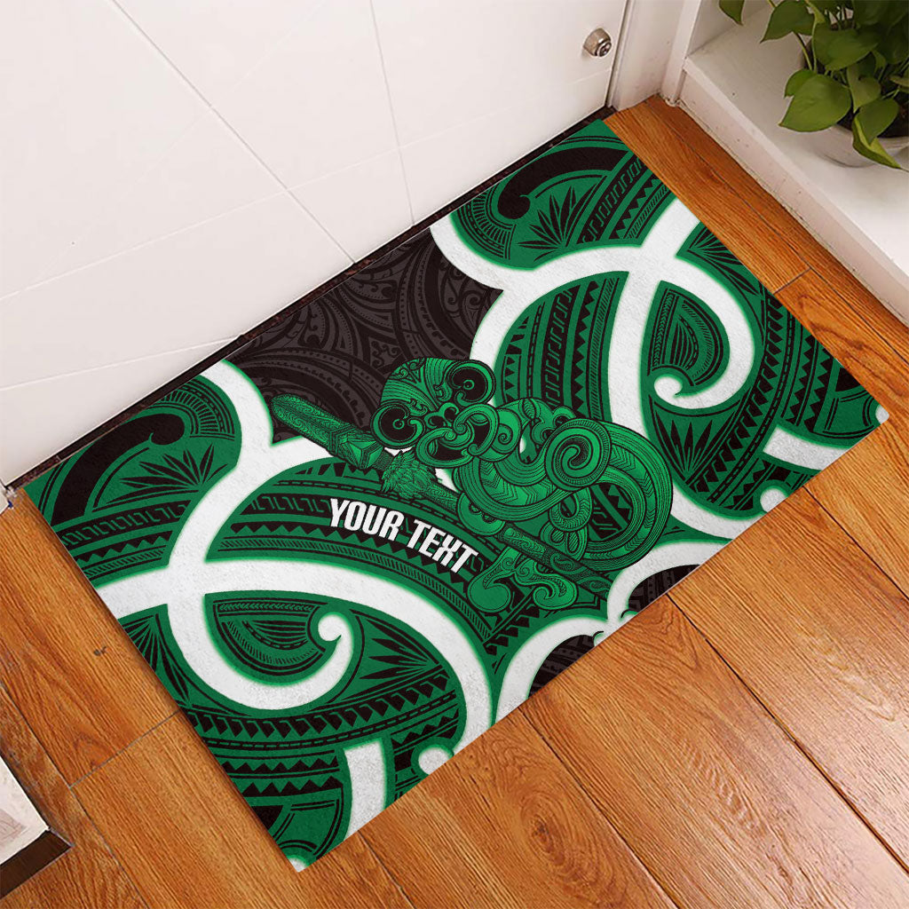 Kakariki Aotearoa Atua Tumatauenga Personalised Rubber Doormat Maori God Of War Tiki With Taiaha LT14 - Polynesian Pride