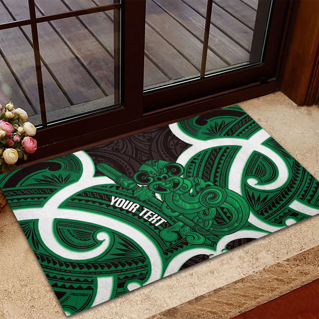 Kakariki Aotearoa Atua Tumatauenga Personalised Rubber Doormat Maori God Of War Tiki With Taiaha LT14 - Polynesian Pride