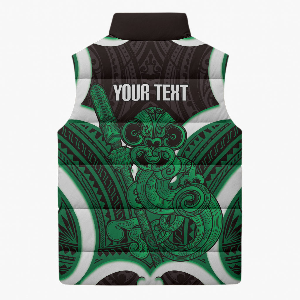 Kakariki Aotearoa Atua Tumatauenga Personalised Sleeveless Puffer Jacket Maori God Of War Tiki With Taiaha LT14 - Polynesian Pride