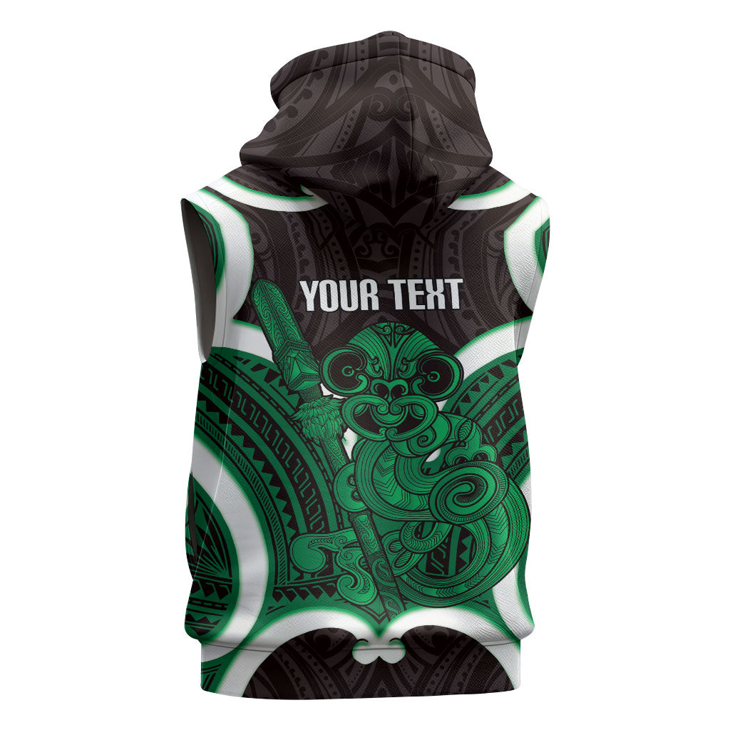 Kakariki Aotearoa Atua Tumatauenga Personalised Sleeveless Zip Hoodie Maori God Of War Tiki With Taiaha LT14 - Polynesian Pride
