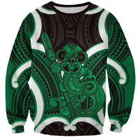Kakariki Aotearoa Atua Tumatauenga Personalised Sweatshirt Maori God Of War Tiki With Taiaha LT14 Unisex Green - Polynesian Pride