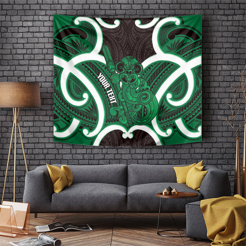 Kakariki Aotearoa Atua Tumatauenga Personalised Tapestry Maori God Of War Tiki With Taiaha LT14 Green - Polynesian Pride