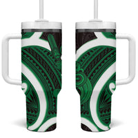 Kakariki Aotearoa Atua Tumatauenga Tumbler With Handle Maori God Of War Tiki With Taiaha LT14 One Size: 40 oz Green - Polynesian Pride