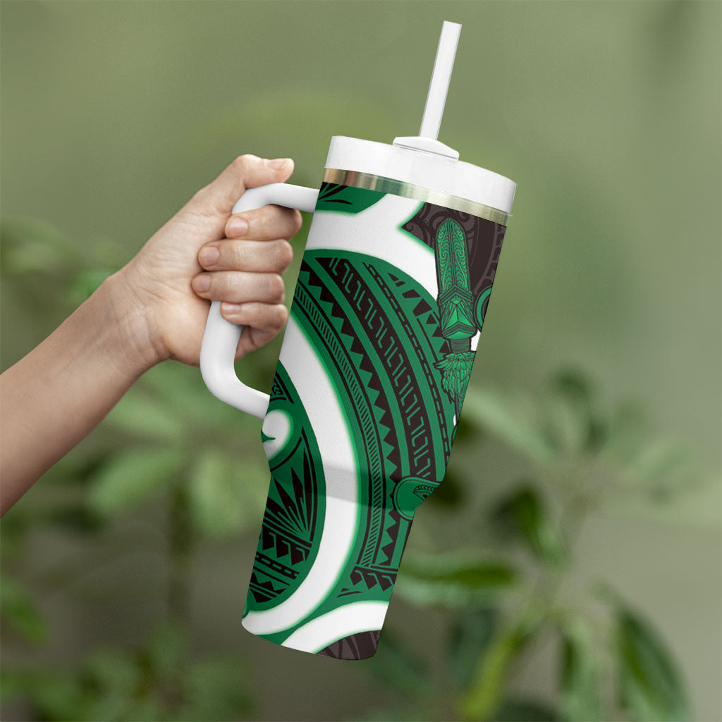 Kakariki Aotearoa Atua Tumatauenga Tumbler With Handle Maori God Of War Tiki With Taiaha LT14 - Polynesian Pride