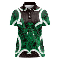 Kakariki Aotearoa Atua Tumatauenga Personalised Women Polo Shirt Maori God Of War Tiki With Taiaha LT14 Female Green - Polynesian Pride