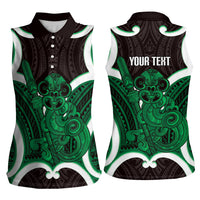 Kakariki Aotearoa Atua Tumatauenga Personalised Women Sleeveless Polo Shirt Maori God Of War Tiki With Taiaha LT14 - Polynesian Pride