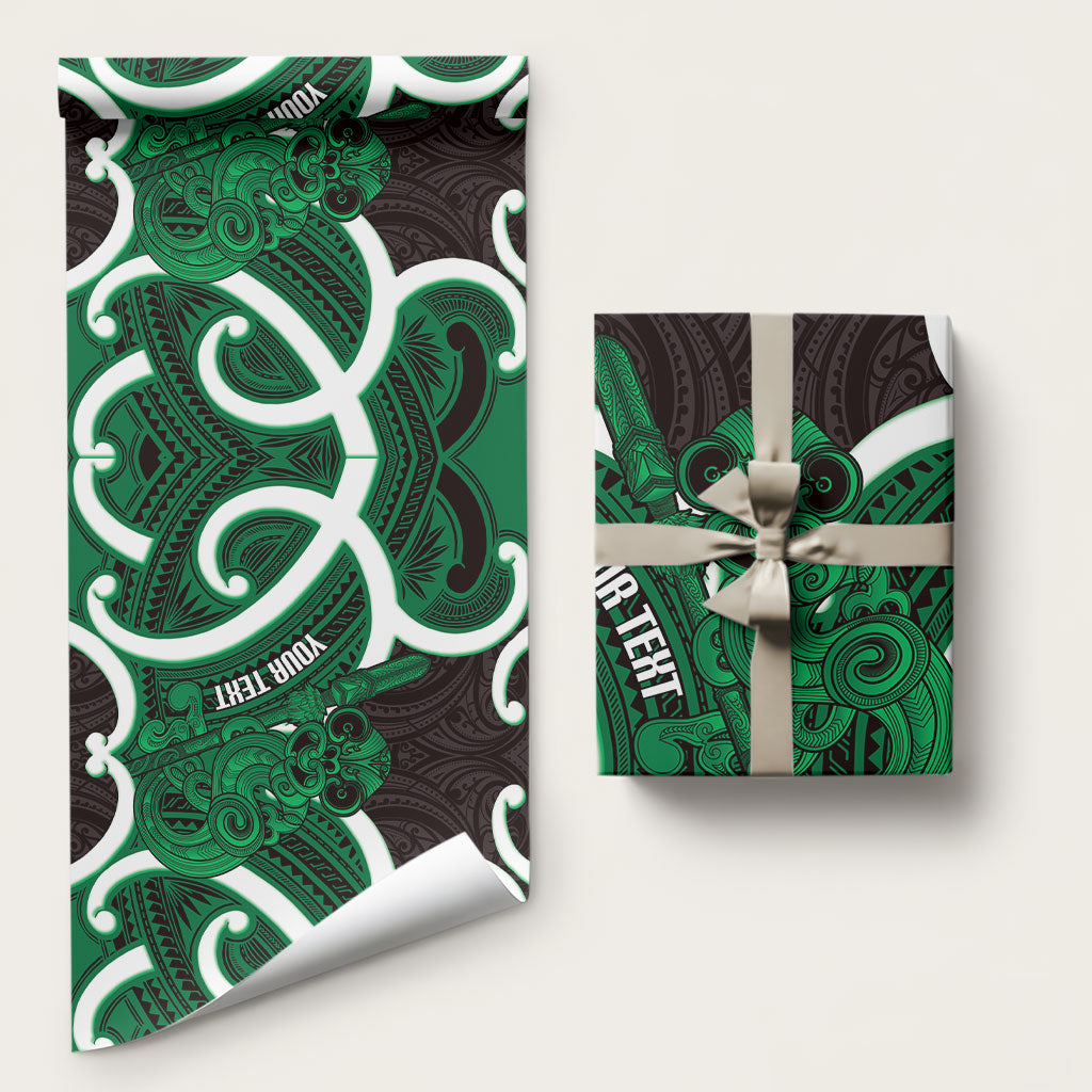 Kakariki Aotearoa Atua Tumatauenga Personalised Wrapping Paper Maori God Of War Tiki With Taiaha LT14 58" × 23" Green - Polynesian Pride