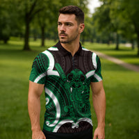 Kakariki Aotearoa Atua Tumatauenga Personalised Zipper Polo Shirt Maori God Of War Tiki With Taiaha LT14 - Polynesian Pride