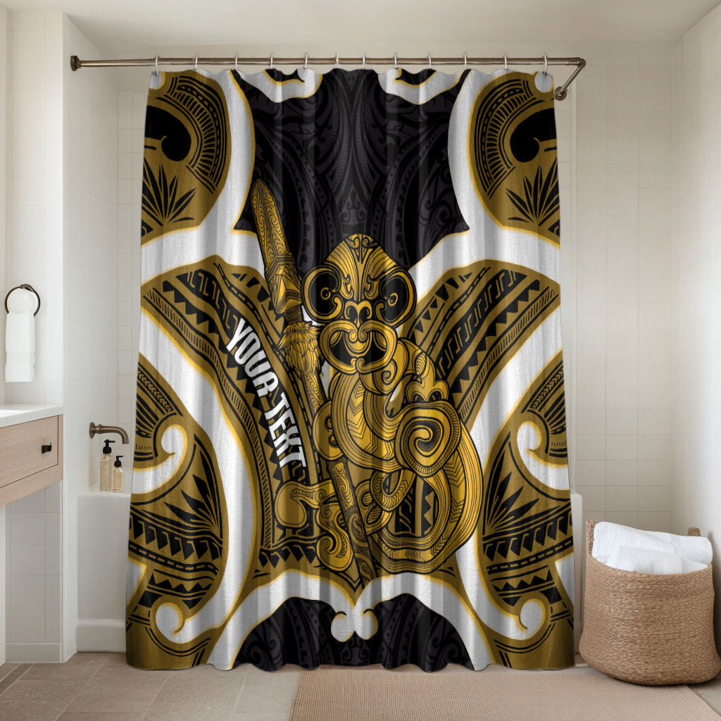 Kowhai Aotearoa Atua Tumatauenga Personalised Bathroom Set Maori God Of War Tiki With Taiaha LT14 Shower Curtain Only Yellow - Polynesian Pride