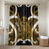 Kowhai Aotearoa Atua Tumatauenga Personalised Bathroom Set Maori God Of War Tiki With Taiaha LT14 Shower Curtain Only Yellow - Polynesian Pride