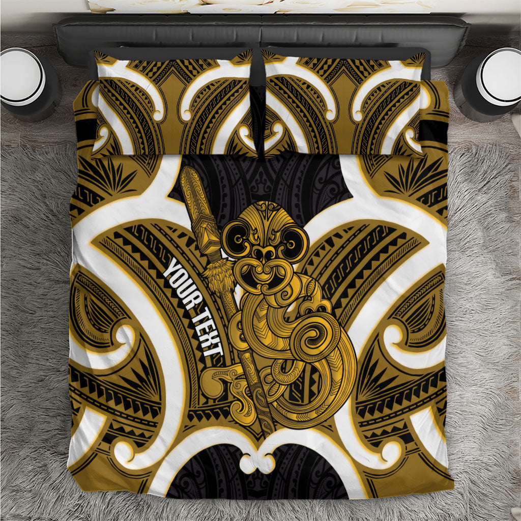 Kowhai Aotearoa Atua Tumatauenga Personalised Bedding Set Maori God Of War Tiki With Taiaha LT14 Yellow - Polynesian Pride