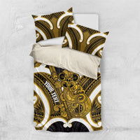 Kowhai Aotearoa Atua Tumatauenga Personalised Bedding Set Maori God Of War Tiki With Taiaha LT14 US Twin 172cm x 218cm Yellow - Polynesian Pride