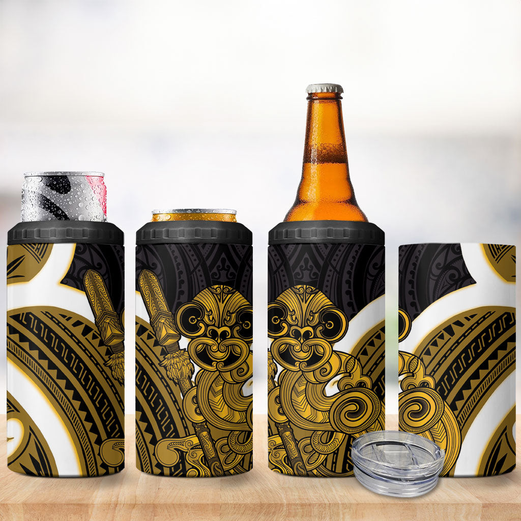 Kowhai Aotearoa Atua Tumatauenga 4 in 1 Can Cooler Tumbler Maori God Of War Tiki With Taiaha LT14 - Polynesian Pride