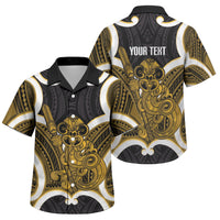 Kowhai Aotearoa Atua Tumatauenga Personalised Family Matching Mermaid Dress and Hawaiian Shirt Maori God Of War Tiki With Taiaha LT14 Son's Shirt Yellow - Polynesian Pride