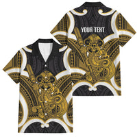 Kowhai Aotearoa Atua Tumatauenga Personalised Family Matching Tank Maxi Dress and Hawaiian Shirt Maori God Of War Tiki With Taiaha LT14 Dad's Shirt - Short Sleeve Yellow - Polynesian Pride