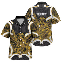 Kowhai Aotearoa Atua Tumatauenga Personalised Family Matching Tank Maxi Dress and Hawaiian Shirt Maori God Of War Tiki With Taiaha LT14 Son's Shirt Yellow - Polynesian Pride