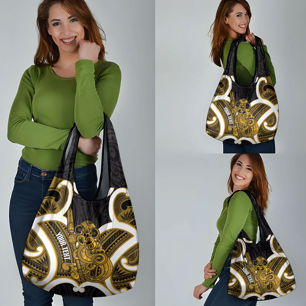 Kowhai Aotearoa Atua Tumatauenga Personalised Grocery Bag Maori God Of War Tiki With Taiaha LT14 - Polynesian Pride