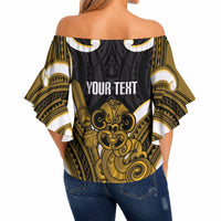 Kowhai Aotearoa Atua Tumatauenga Personalised Off Shoulder Wrap Waist Top Maori God Of War Tiki With Taiaha LT14 - Polynesian Pride