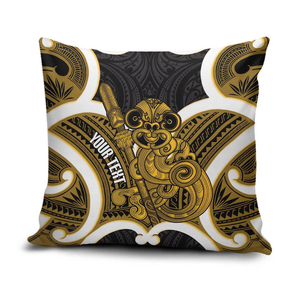Kowhai Aotearoa Atua Tumatauenga Personalised Pillow Cover Maori God Of War Tiki With Taiaha LT14 Yellow - Polynesian Pride