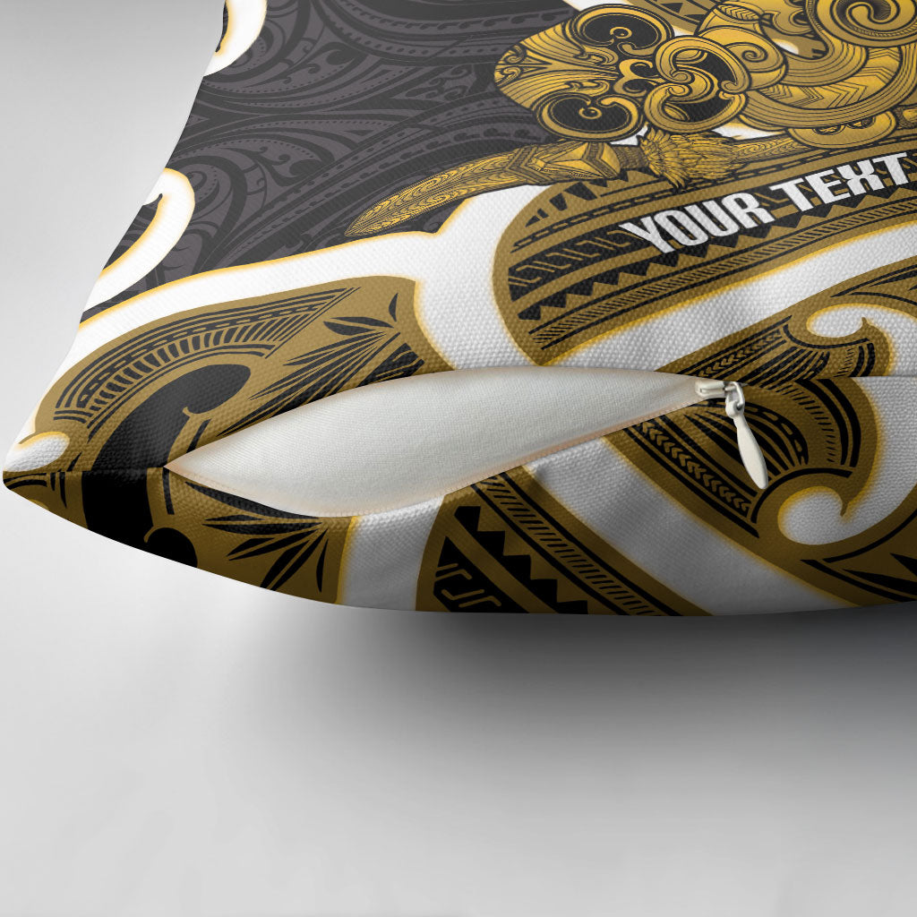 Kowhai Aotearoa Atua Tumatauenga Personalised Pillow Cover Maori God Of War Tiki With Taiaha LT14 - Polynesian Pride
