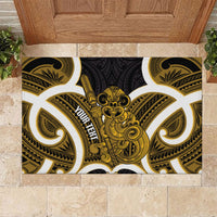 Kowhai Aotearoa Atua Tumatauenga Personalised Rubber Doormat Maori God Of War Tiki With Taiaha LT14 Yellow - Polynesian Pride