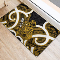Kowhai Aotearoa Atua Tumatauenga Personalised Rubber Doormat Maori God Of War Tiki With Taiaha LT14 - Polynesian Pride