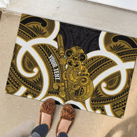 Kowhai Aotearoa Atua Tumatauenga Personalised Rubber Doormat Maori God Of War Tiki With Taiaha LT14 - Polynesian Pride