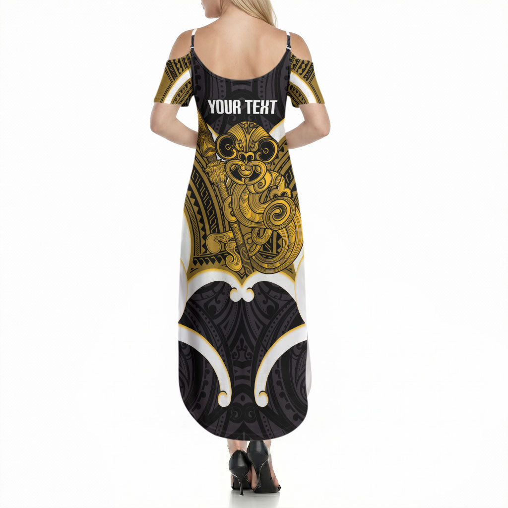 Kowhai Aotearoa Atua Tumatauenga Personalised Summer Maxi Dress Maori God Of War Tiki With Taiaha LT14 - Polynesian Pride