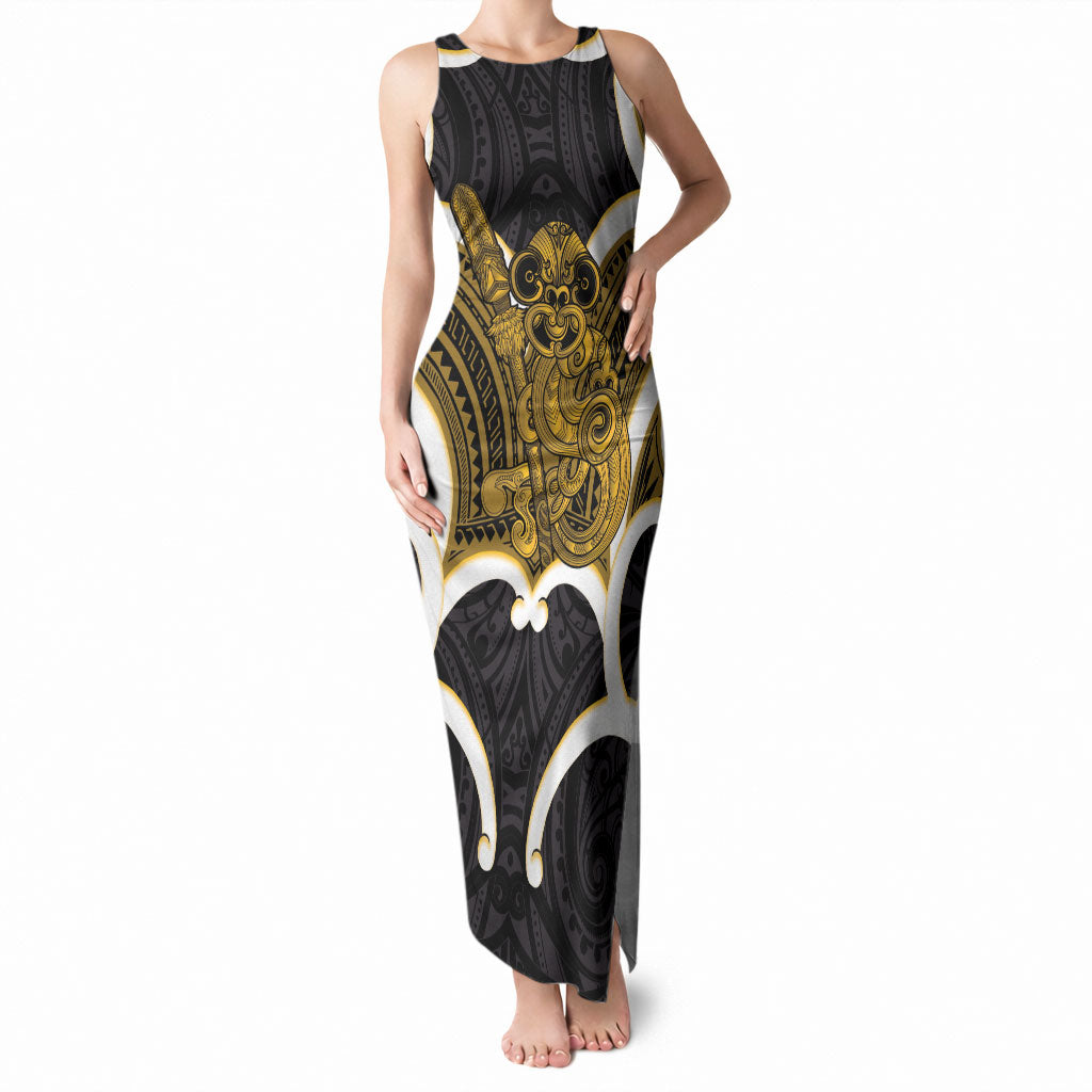 Kowhai Aotearoa Atua Tumatauenga Personalised Tank Maxi Dress Maori God Of War Tiki With Taiaha LT14 Women Yellow - Polynesian Pride