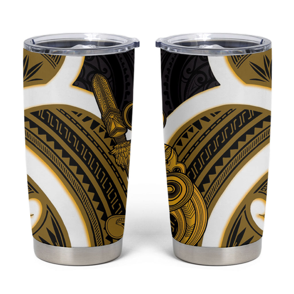 Kowhai Aotearoa Atua Tumatauenga Tumbler Cup Maori God Of War Tiki With Taiaha LT14 Yellow - Polynesian Pride