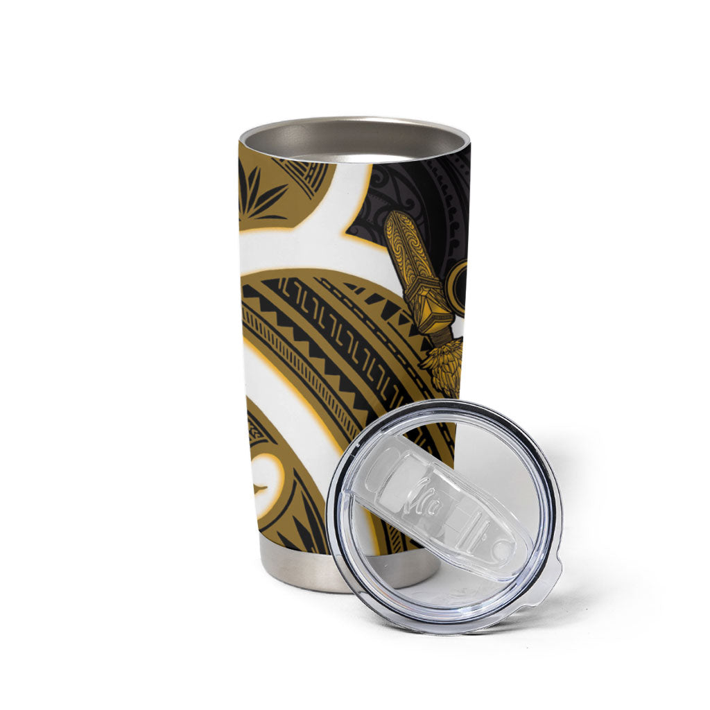 Kowhai Aotearoa Atua Tumatauenga Tumbler Cup Maori God Of War Tiki With Taiaha LT14 - Polynesian Pride