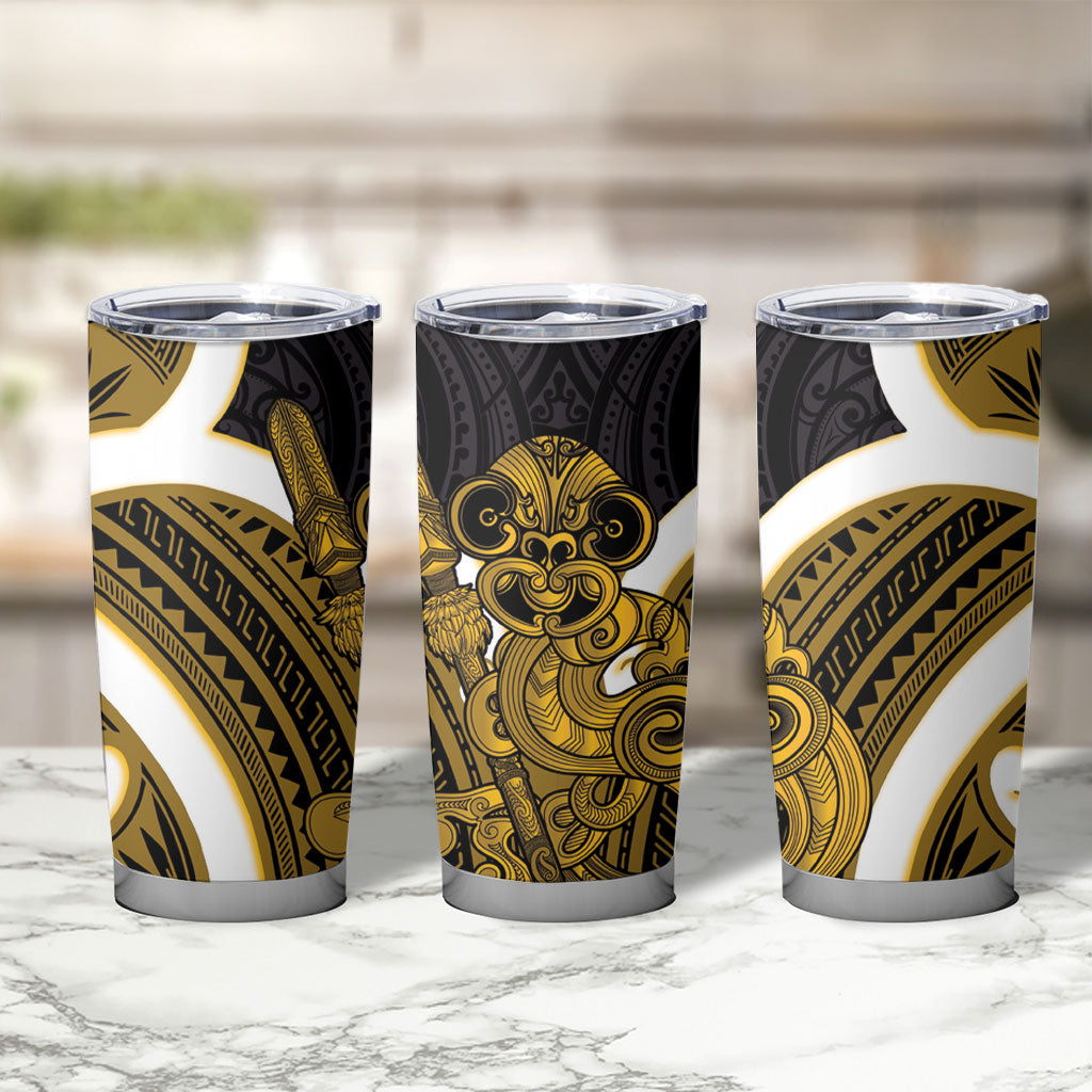 Kowhai Aotearoa Atua Tumatauenga Tumbler Cup Maori God Of War Tiki With Taiaha LT14 - Polynesian Pride