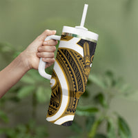 Kowhai Aotearoa Atua Tumatauenga Tumbler With Handle Maori God Of War Tiki With Taiaha LT14 - Polynesian Pride