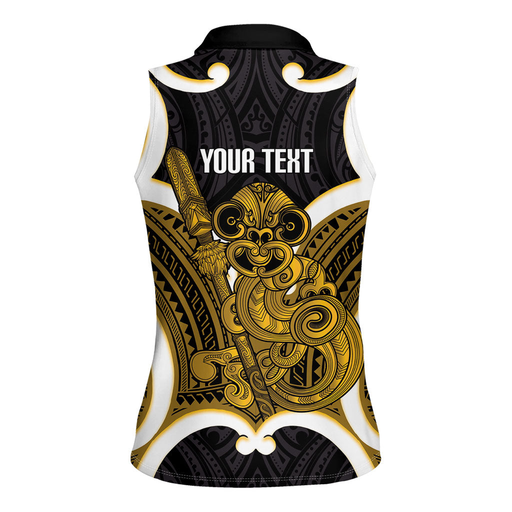 Kowhai Aotearoa Atua Tumatauenga Personalised Women Sleeveless Polo Shirt Maori God Of War Tiki With Taiaha LT14 - Polynesian Pride