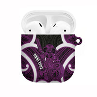 Waiporoporo Aotearoa Atua Tumatauenga Personalised AirPods Case Maori God Of War Tiki With Taiaha LT14 Purple - Polynesian Pride