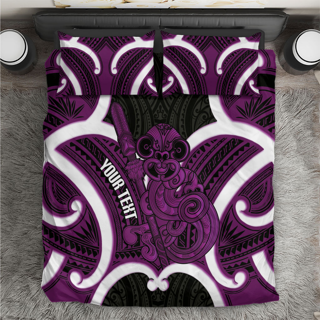 Waiporoporo Aotearoa Atua Tumatauenga Personalised Bedding Set Maori God Of War Tiki With Taiaha LT14 Purple - Polynesian Pride