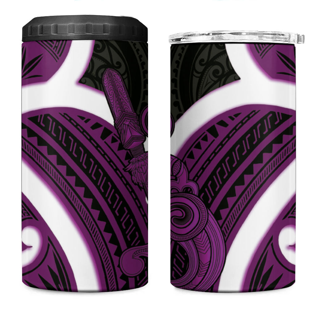 Waiporoporo Aotearoa Atua Tumatauenga 4 in 1 Can Cooler Tumbler Maori God Of War Tiki With Taiaha LT14 One Size: 16 oz Purple - Polynesian Pride